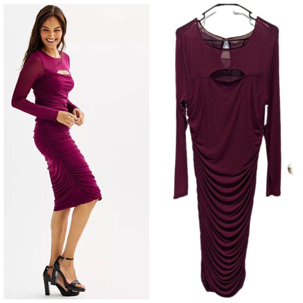 Nine‎ West Y2K 90s Inspo Going Out Size Large NWT Berry Mesh Cut Out Dress
